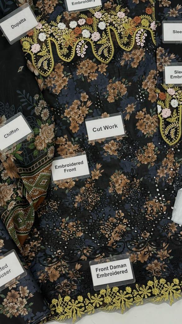 3 Pcs Women's Unstitched Chikankari Embroidered Suit