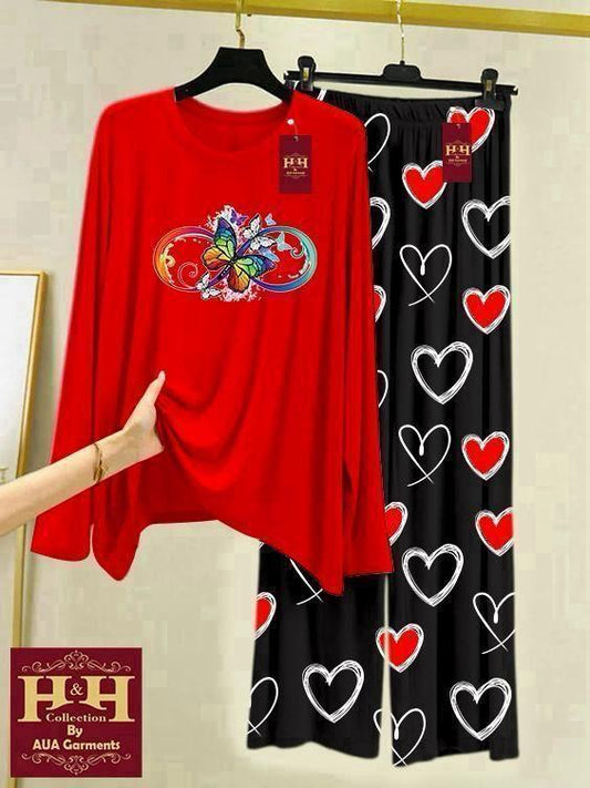 2 Pcs Women Stiched Printed Night Suit