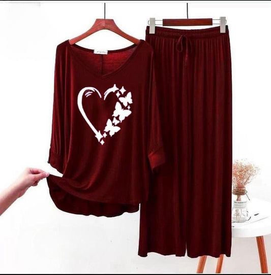 2 Pcs Stylish Women Printed Night Suit
