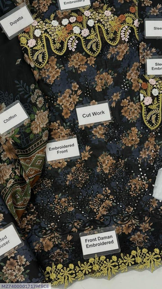 3 Pcs Women's Unstitched Chikankari Embroidered Suit